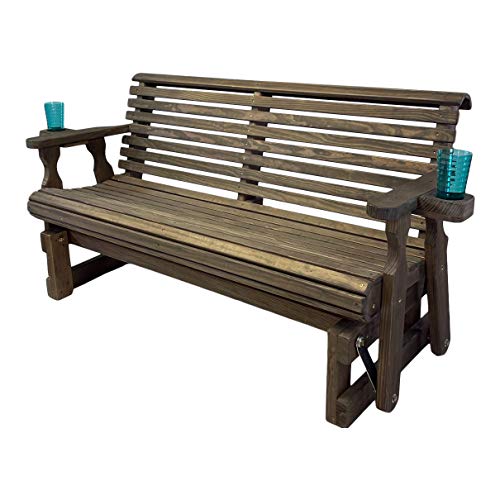 Amish Casual Heavy Duty 800 Lb Roll Back Pressure Treated Porch Glider with Cupholders (5 Foot, Dark Walnut Stain)