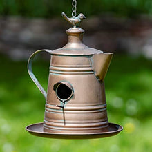 Hanging Metal Teapot Birdhouse/Feeder Decor (Set of All 6 (1 of Each), Copper Color)