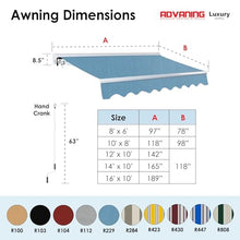 ADVANING Luxury Series, 16'x10' Electric Retractable Awning, Premium Quality Fully Assembled UV+ Sun Shade Canopy, Cerulean, EA1610-A229H2