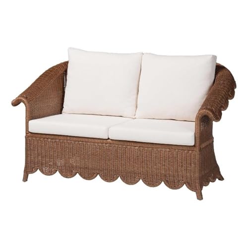 bali & pari Detta Natural Rattan Loveseat with Cushion - Handwoven Wicker Settee