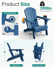 PLUUV Folding Adirondack Fire Pit Chairs Set of 6 with Cup Holders,Navy