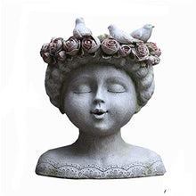 Statues Garden Ornaments Outdoor Vase Figurines Home Furnishing Decor Three Little Birds Stand On The Head of A Girl Wearing A Wreath Flower Pot Gray
