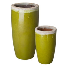 Emissary Home and Garden 18in. L x 34in. H Reef/Lime Stoneware Round Planters with High-fire Treatment (Set of 2)