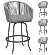 DWVO Outdoor Counter Height Bar Stools Set of 4, Patio Swivel Bar Chairs with Soft Cushions, 360° Rotation, Bar Height Rattan Chairs for Backyard, Poolside, Garden, Gray