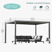 Domi Outdoor Living Louvered Pergola 10x13FT Aluminum Rainproof Backyard with Curtains and Netting Gray