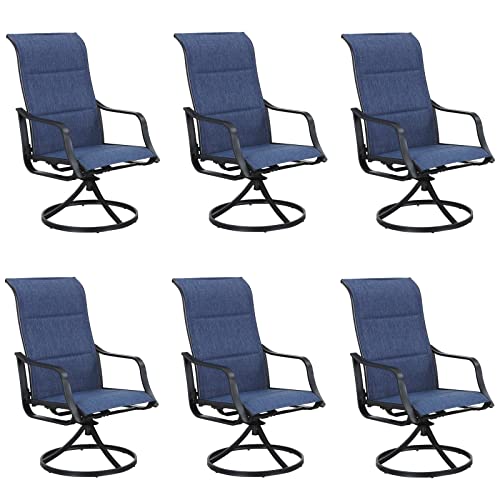 Festival Depot Outdoor Dining Chair Set, Metal Swivel Armchairs with Textilene Fabric, High Back, Blue, 6 pcs