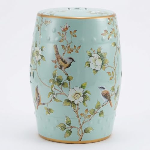 Labasuan Decorative Ceramic Garden Stool, Outdoor Patio Decor with Vintage Floral Pattern, Waterproof Durable Seat or Porcelain Drum Side Table, Indoor Outdoor Decorative Accent Piece(Blue)