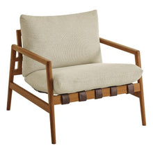 Modway Nomi Teak Wood Outdoor Sling Accent Chair in Sand - Faux Leather Vegan Patio Armchair with Removable Cushioned Upholstery