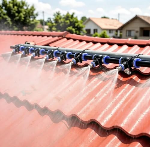 Misting Cooling System for Outside Roof, with Brass Fast-Lock Spray Nozzles