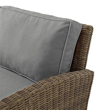 Afuera Living Outdoor Patio Armchairs, Wicker/Rattan and Steel, Gray/Brown Finish, Set of 2, Solution-Dyed Fabric Cushions, Weather-Proof, UV-Resistant, 32.5" H x 30.5" W x 31.75" D, Balcony or Porch