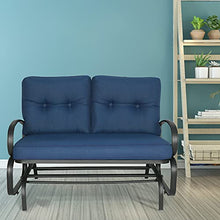 PEAK HOME FURNISHINGS Indoor Outdoor 2-Seat Glider Chair Patio Loveseat Rocking Bench with Cushions (Navy)