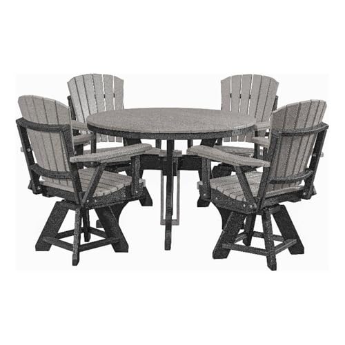 American Furniture Classics Model DR130LGB-K Five Piece Round Dining Height Dining Set in Light Grey with a Black Base, Made in The USA