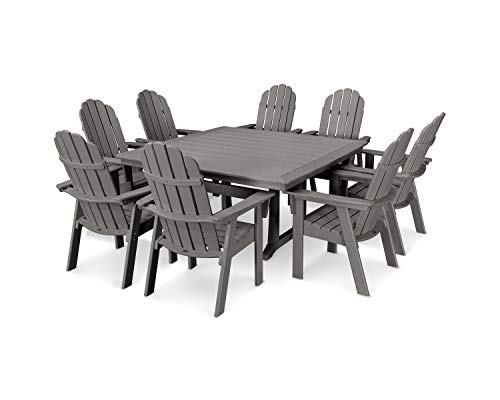 POLYWOOD® Vineyard Curveback Adirondack 9-Piece Nautical Trestle Dining Set in Slate Grey