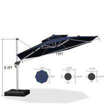 OROTLECT 12 Feet Outdoor Double Top Round Deluxe Lighted Cantilever Umbrella With Base,Navy