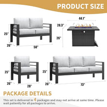 LayinSun Aluminum Furniture Set with Fire Pit Table, 5 Pieces Patio Sectional Chat Sofa Black