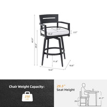 Tanimoreg Set of 2 Modern Outdoor Swivel Bar Stools, Weather Resistant Aluminum Patio Bar Chairs with 360° Rotation Sunbrella Fabric Cushion Ergonomic Armrest for Deck Garden Backyard Poolside
