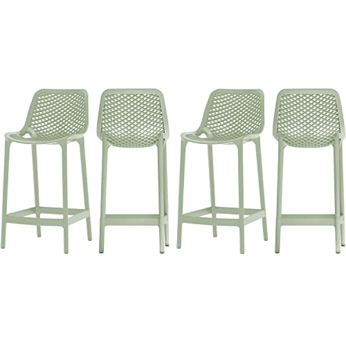 Meridian Furniture 330Mint Mykonos Collection Modern | Contemporary Outdoor Patio Stool with Mint Polypropylene Plastic, Weather Resisting, 17.5" W x 21" D x 38" H, Mint, Set of 4