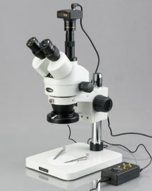 AmScope Digital Trinocular Stereo Zoom Microscope with LED Ring Light Multi