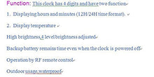 GOWE large size outdoor waterproof 8inch 4digits red color time and temperature clock