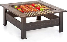 Garden Fire Pit Portable Grill Barbecue Rack 31 Inch Large Bonfire Wood Burning Patio & Backyard Firepit for with Spark Screen, Poker, and Round Fireplace Cover with Cover BBQ Cooking