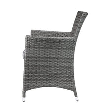 Gray Fabric & Gray Wicker Patio Bistro Set, 3-Piece Patio Furniture Sets Outdoor Wicker Rattan Sectional Sofa Coffee Table with Tempered Glass for Garden Balcony Backyard Yard Poolside (Grey) (Grey)
