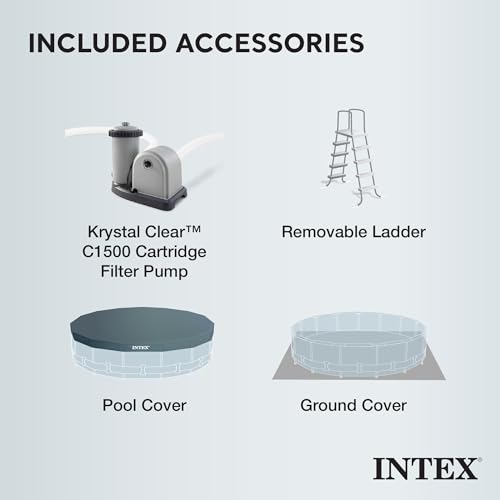 Intex Steel Frame Round Above Ground Swimming Pool Set Gray