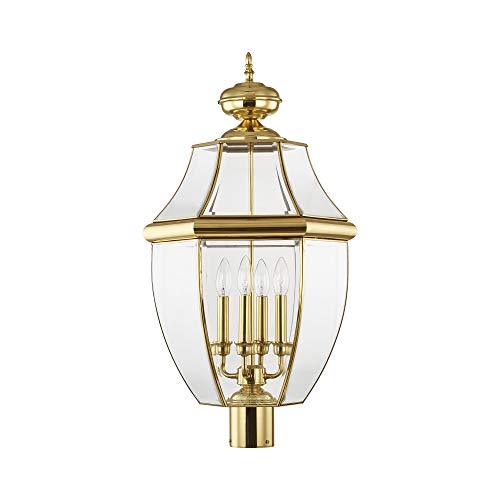 Livex Outdoor Post Light with Clear Beveled Glass Shades Polished Brass