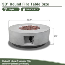 Propane Fire Pit Table Round Concrete Outdoor Gas Fireplace with 50000 BTU Burner, Electronic Ignition, Lava Rocks, Rain Cover, CSA Certified Patio Heater for Deck Garden Backyard Porch