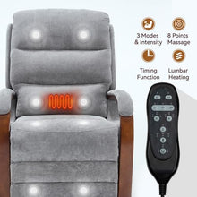WEALTHOUSE Power Lift Recliner Chair with Massage Heat, Dual Motor Stand Assist Seating, Adjustable 45-180 Degree Backrest Footrest, Remote Control, Wood Armrests, Side Pockets (Gray,Chenille)
