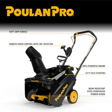 Poulan Pro Gas Snow Blower Single Stage 18 Inch with Electric Start, 190° Remote Chute Control, Lightweight, Compact