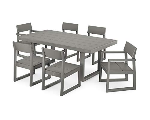 POLYWOOD Edge 5-Piece Outdoor Dining Set - Slate Grey HDPE Composite Patio Table and Chairs - Modern Backyard Furniture for Deck, Garden & Pool
