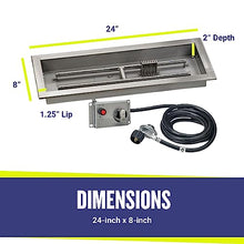 American Fire Products | 24" x 8" Rectangular Drop-in Fire Pit Pan with Electric Ignition System Kit, CSA | Stainless Steel, Use in Outdoor Fire Pit | for Natural Gas or Propane Fires