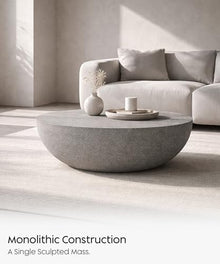 eldimer no.102 GFRC Concrete Coffee Table 35.4” - Handcrafted Round Modern Architectural Table, Weather Resistant, Indoor & Outdoor, 105 lbs Solid Cement Construction for Patio or Living Room