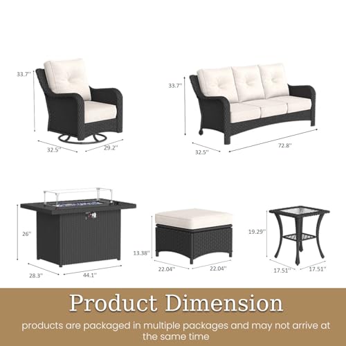 Aeeiua 8 Piece Patio Furniture Set with Fire Pit Table