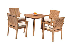 WholesaleTeak 5-Piece Grade-A Teak Wood Dining Set with 36" Round Table and 4 Stacking Arm Chairs Teak