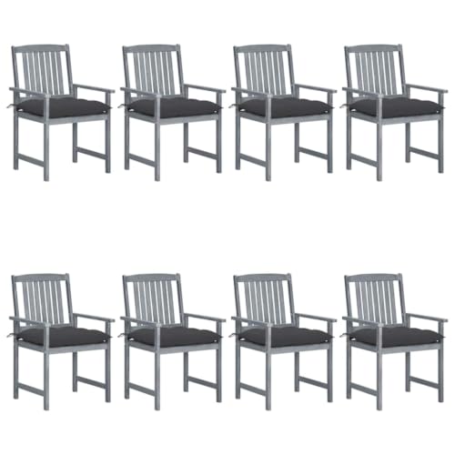 Kaorsrow 8 Piece Patio Chairs Set Solid Acacia Wood Dining Seats Gray