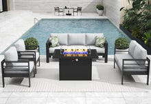 Vakollia 5 Pieces Modern Aluminum Patio Furniture Set with Fire Pit Table Black/Glass Top