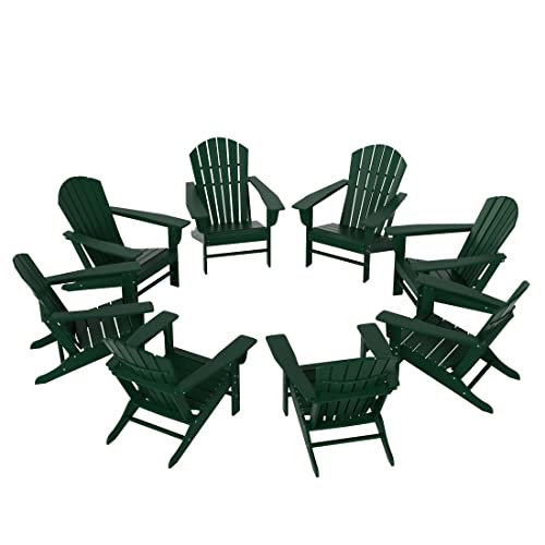 WO Home Furniture Set of 8pcs HDPE Adirondack Chairs, Traditional Loungers, Retro Poly Seat, All Weather Resistant for Patio, Outdoor, Balcony, Backyard, Lawn, Patio, Pool, Deck, Dark Green
