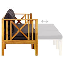 Molumvel 3-Seater Patio Bench with Cushions, Solid Acacia Wood Outdoor Garden Seating, Extendable Sofa Bed for Backyard, Patio, Deck, 70.5 in Long, Grey