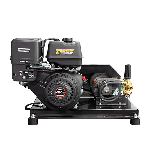 Canpump Belt Drive Pressure Washer: 4000 psi @ 4 US gpm, 15 hp Loncin G420F Gas Engine, Triplex Plunger Pump, External Unloader with Extended Bypass, Plate Mounted