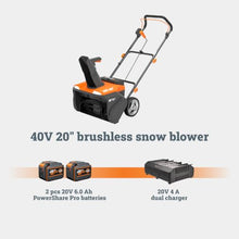 WORX Cordless Snow Blower,40V 20" Snow Thrower, WG461