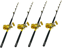 EAT MY TACKLE 50W 2-Speed Reels on 100-120 lb. Tournament Rods 4 Pack Yellow/Gold