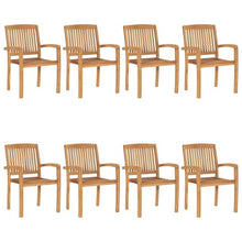 KBHRENP Solid Teak Wood Stacking Garden Chairs Set of 8 with Anthracite Cushions, Rustic Elegance Outdoor Dining Furniture for Patio and Garden, Durable Stackable Seating
