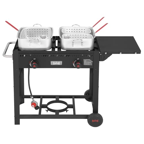 Feasto Outdoor Propane Deep Fryer with Movable Cart, 36 QT 2-Burner Stove
