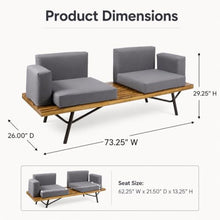 OYEFIT Acacia Wood Patio Loveseat with Gray Cushions and Metal Legs