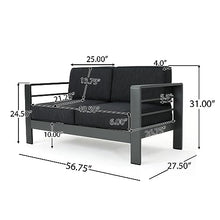 roomfitters Outdoor Aluminum Patio Loveseat with Water-Resistant Cushions, Durable Frame for Garden or Poolside, Comfortable Seating for Two, Ideal for Any Outdoor Space, Dark Grey