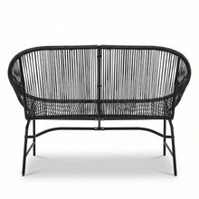 SRECELL Outdoor Wicker Loveseat Patio Furniture, PE Rattan Love Seat with Iron Frame, All-Weather Patio Bench Seating for Backyard, Balcony, Deck, Modern Outdoor Couch No Cushions,Black