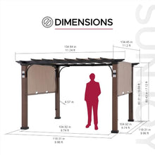SUNJOY 11x11 Heat-Transfer Woodgrain Steel Pergola with 4 Solar Lights, Sliding Canopy & Oversized Posts