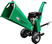 All Power America APWC460E Woodchipper Mulcher, 16HP JD Engine 460cc Gas Powered Chipper Shredder 2000 RPM Double Edge Blades 6" Feed, 6.2 inch Electric Start, Green/Black