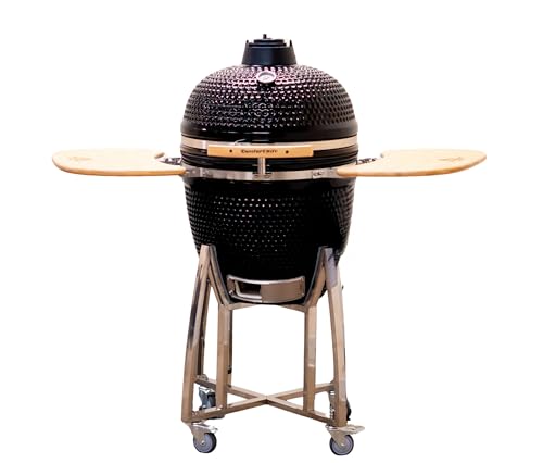 21" Kamado Grill COALS by Comfortbilt Ceramic Charcoal Grill Smoker with Cart Side Shelves and 412 Cooking Square Inches
